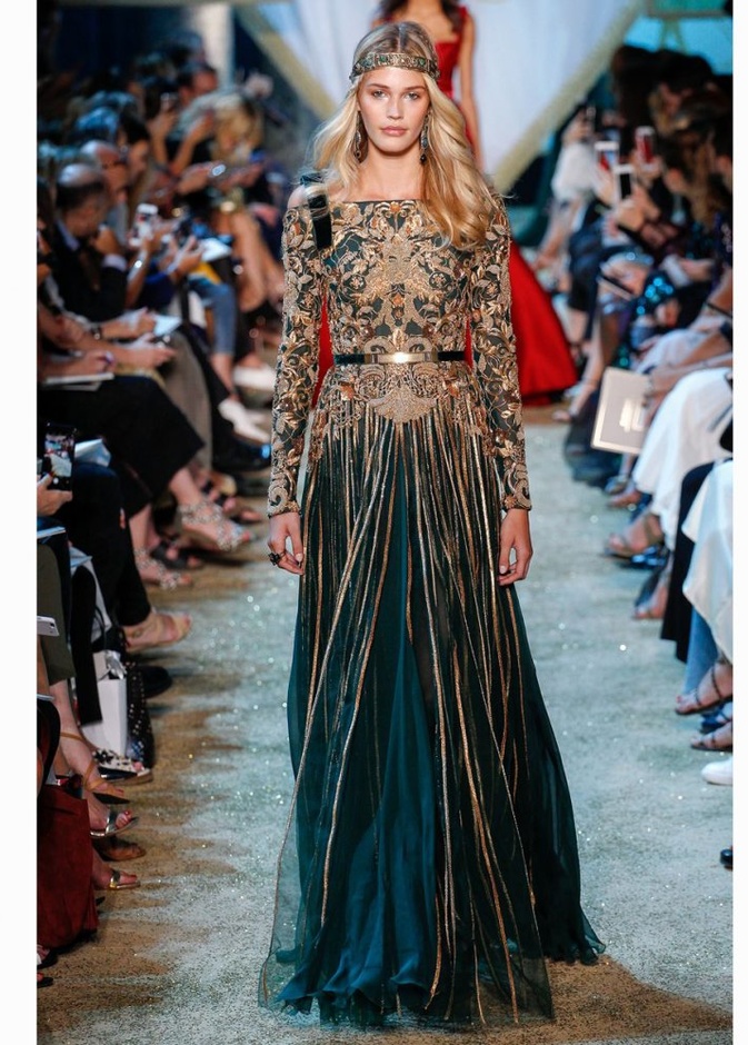 Ralph&Russo فستان سهرة فضي بأكمام طويلة من