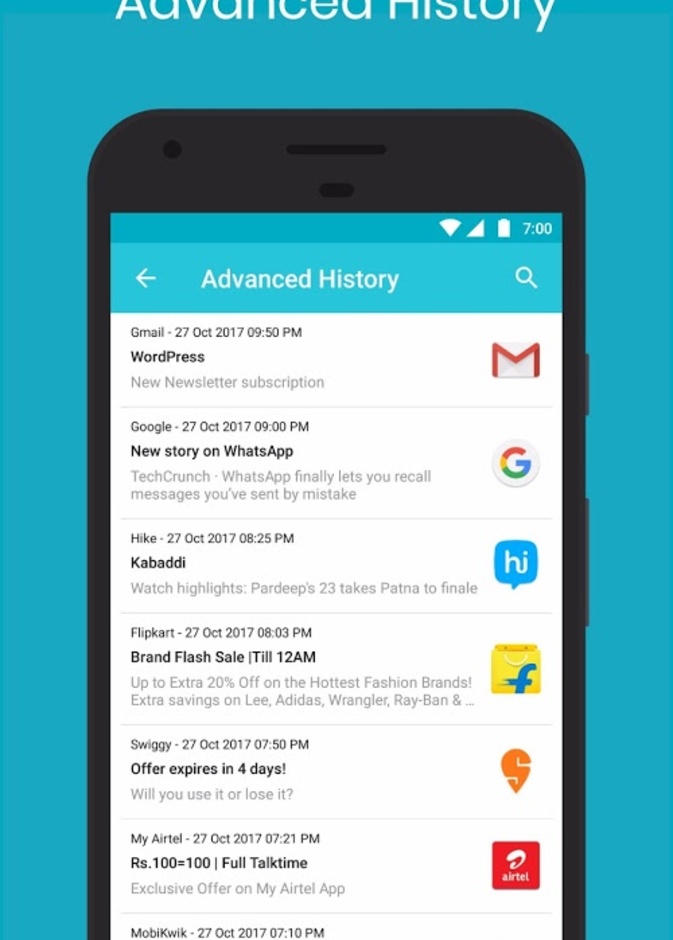 تطبيق Notification History يحفظ جميع الاشعارات القديمة التي قمت بحذفها.