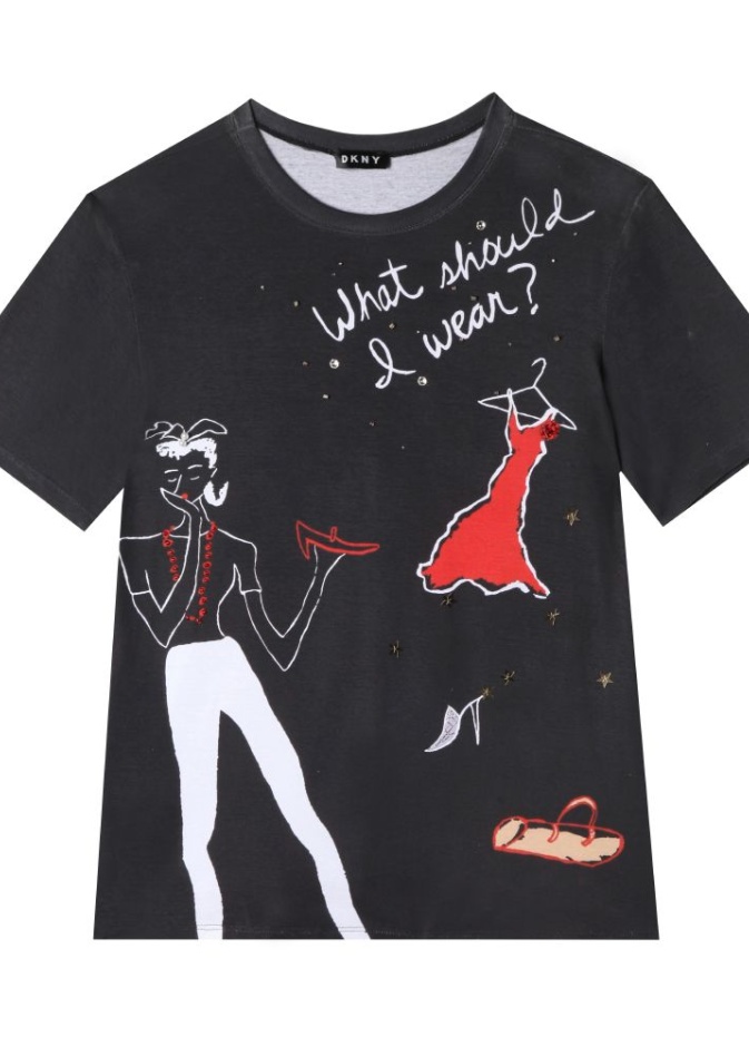 DKNY HOLIDAY 2017, RTW, SHORT SLEEVE CREW NECK GRAPHIC GIRL TEE, P7JHP793, BLACK, AED 355