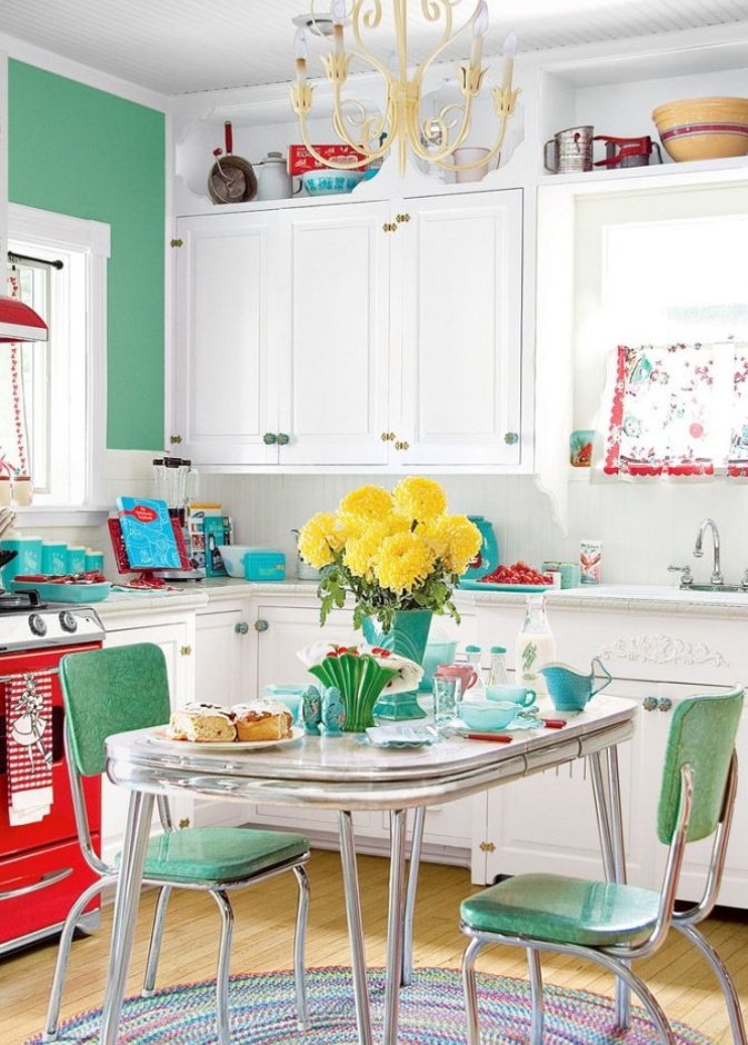 الأحمر و الأزرق ألوان فاقعة في ديكورات المطابخ 