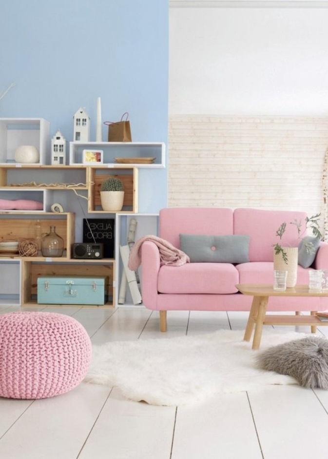 غرفة جلوس مودرن بألوان الباستيل