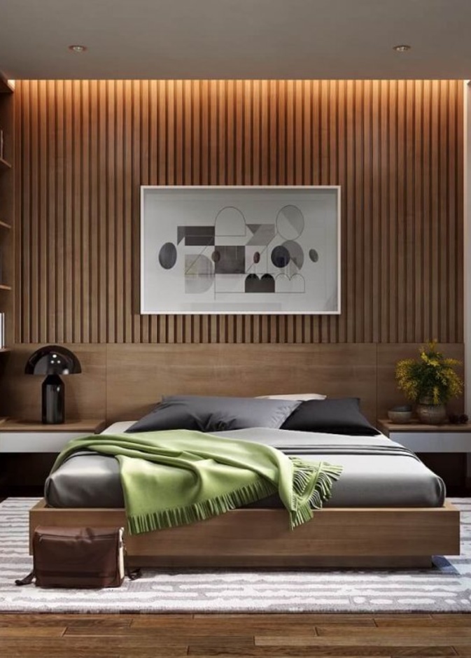 غرفة نوم باللونين الابيض والرمادي