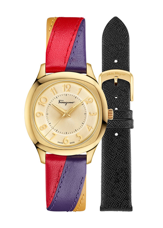 ساعة Ferragamo Time Lady بالذهب الأصفر ومرصة بالماس