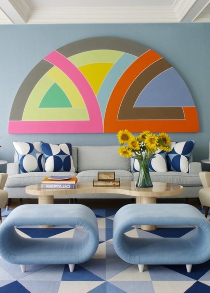 ديكور غرفة جلوس ريترو retro بألوان براقة
