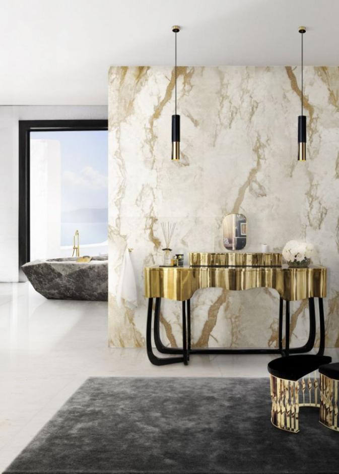 الذهبي و الأبيض في ديكور الحمامات