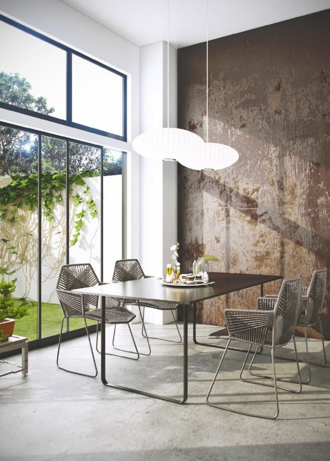 غرفة طعام مودرن تتميز بالخزانة و كراسي القش