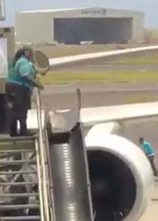 موظفة تلقي حقائب المسافرين بإهمال في مطار هونولولو الدولي