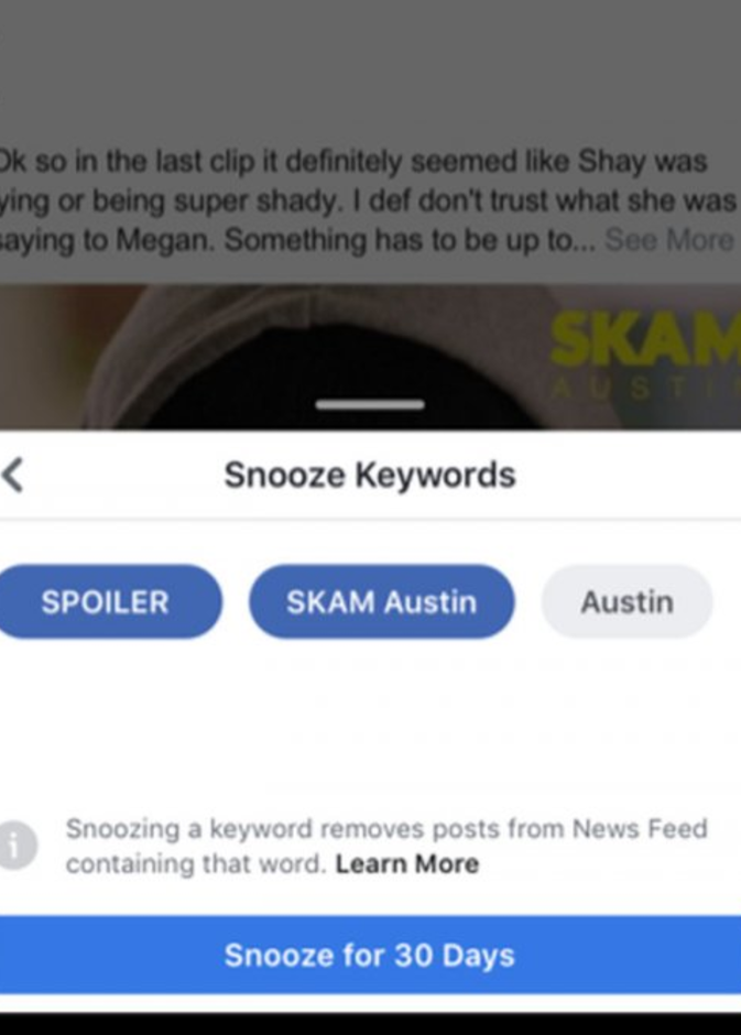 Snooze Keyword يجعل كل المشاركات التي تحوي على الكلمات التي أشرت إليها أن تختفي لمدة شهر