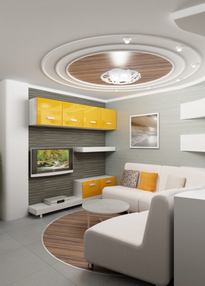  جبس بورد السقف يقسم غرفة المعيشة ويوزع الإنارة فيها