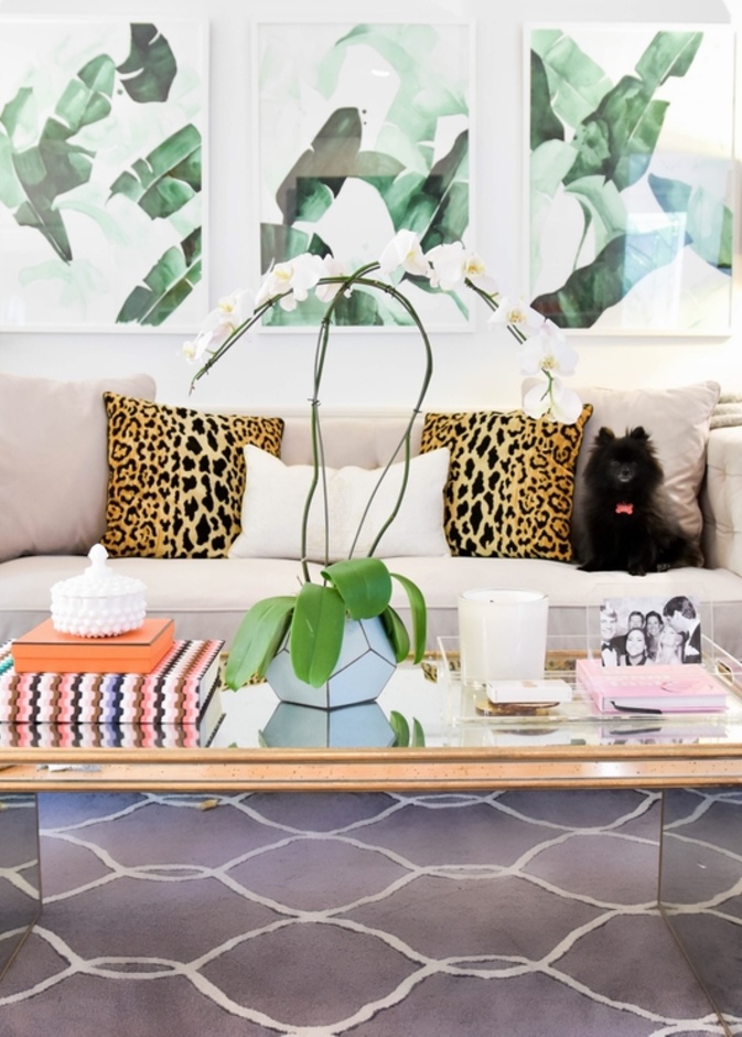 كرسي للاسترخاء ضمن ديكور زاوية المنزل يعتمد القماش بطبعة الحيوانات