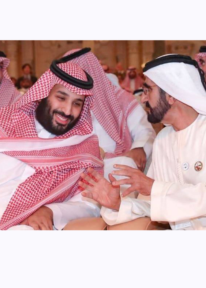 الشيخ محمد بن راشد والأمير محمد بن سلمان في حديث ودي خلال مبادرة مستقبل الاستثمار أمس