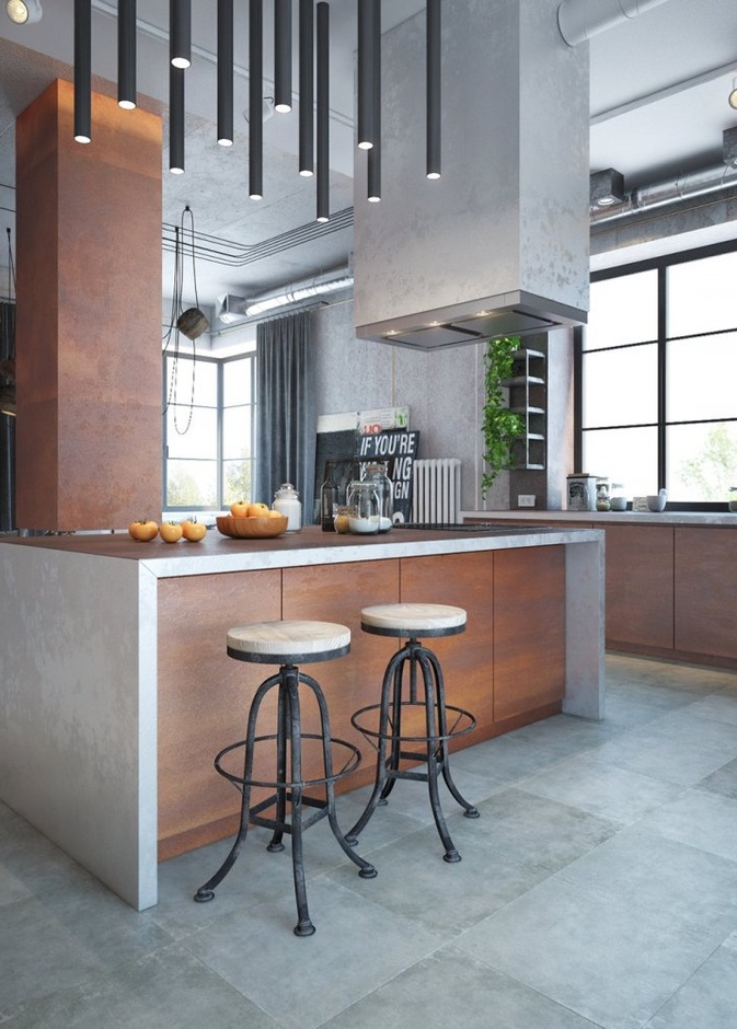 ديكور مطبخ بأسلوب industrial يتميز بجمال الميتاليك