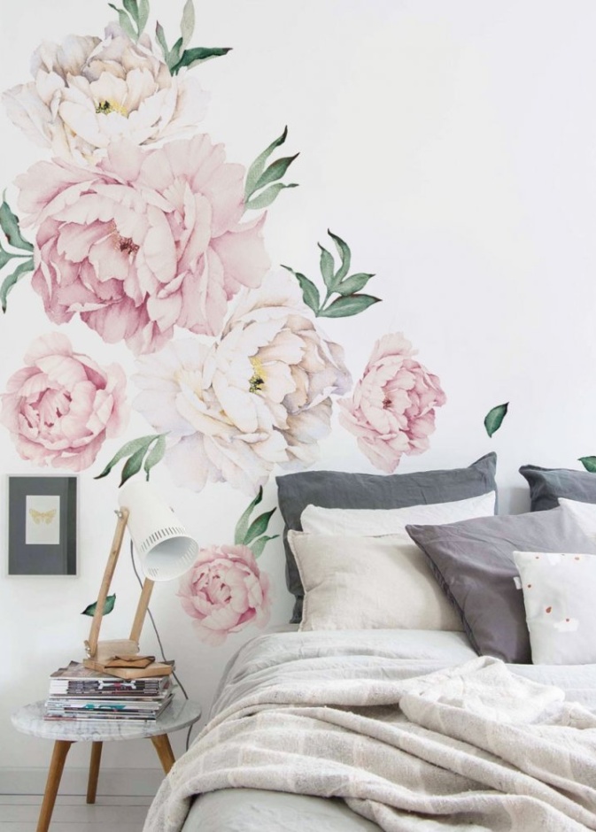 ورق جدران غرفة النوم بنقشة المزهر والأسلوب الفينتاج