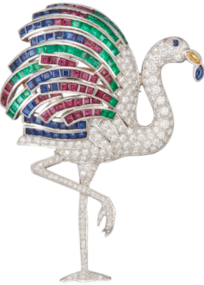 بروش فلامينغو بالألماس والأحجار الكريمة - مزاد كريستيز 
