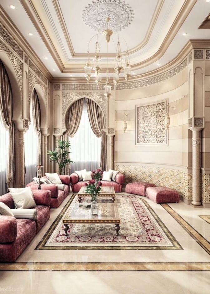 ديكورات مجالس عربية بألوان فاتحة