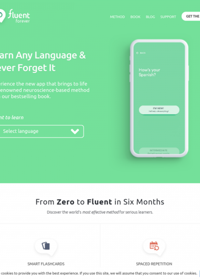 يساعد تطبيق Fluent Forever المستخدم على تعلّم لغة جديدة