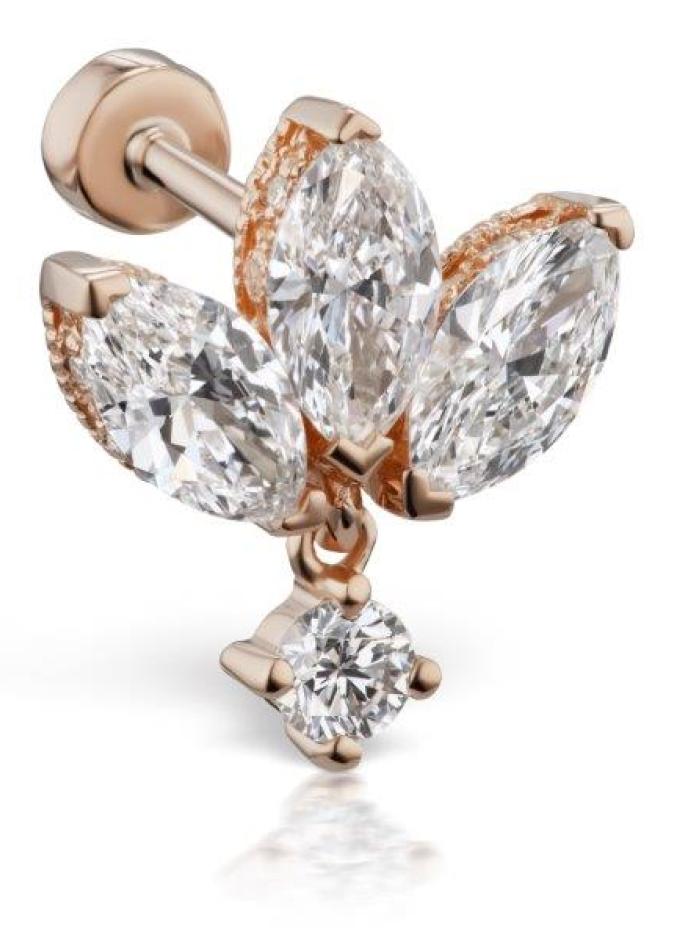 5.5mm Diamond Star and Trillion Chain Wrap Earstud in Rose Gold