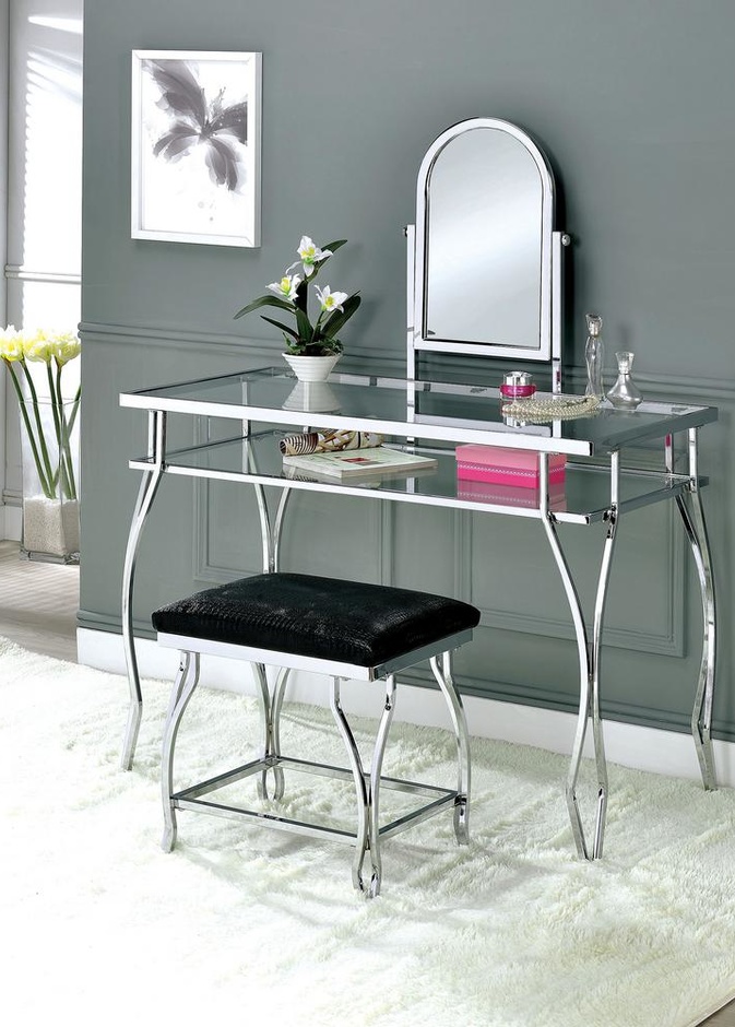 ‎طاولة مكياج عصرية من الخشب والزجاج لغرف النوم المودرن