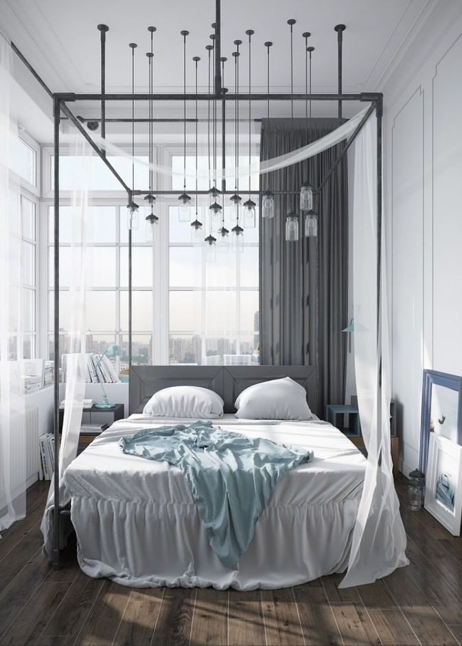 أرض رمادية تعكس جمال اللون الأبيض في ديكور غرفة النوم