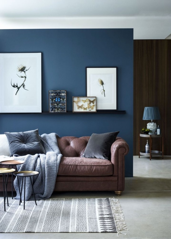  دهانات حو ائط باللون الأزرق في ديكور غرفة معيشة عصري