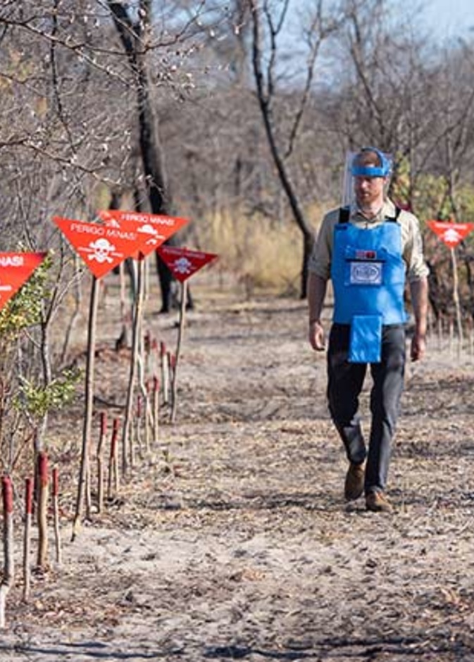 الأمير هاري وهو يتجول في حقل ألغام تم تطهيره جزئيا من الألغام الأرضية