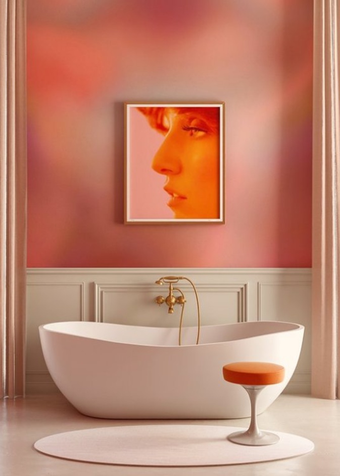 مغاسل مودرن باللون الزهري مع بريق الذهبي لديكور حمام فريد