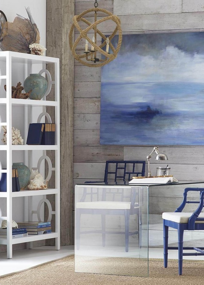 المعدن مع الزجاج في ديكور غرفة مكتب عصري