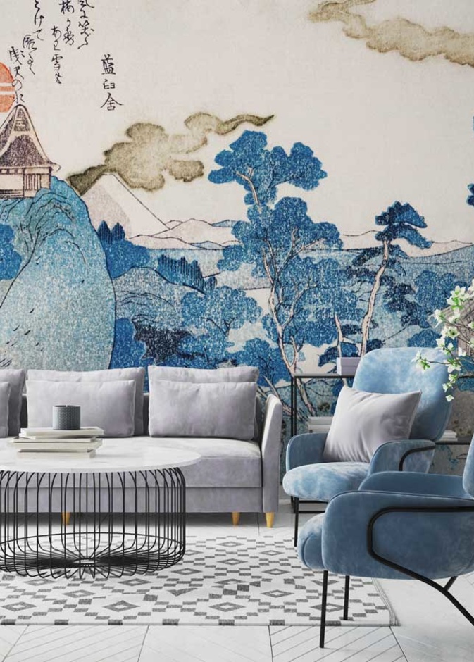 ‎⁨ ورق جدران مميز برسومات الزهور الطبيعية لغرفة معيشة عصرية