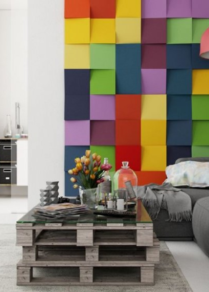 تصاميم جبس بورد لجدار غرفة المعيشة بألوان مبهجة