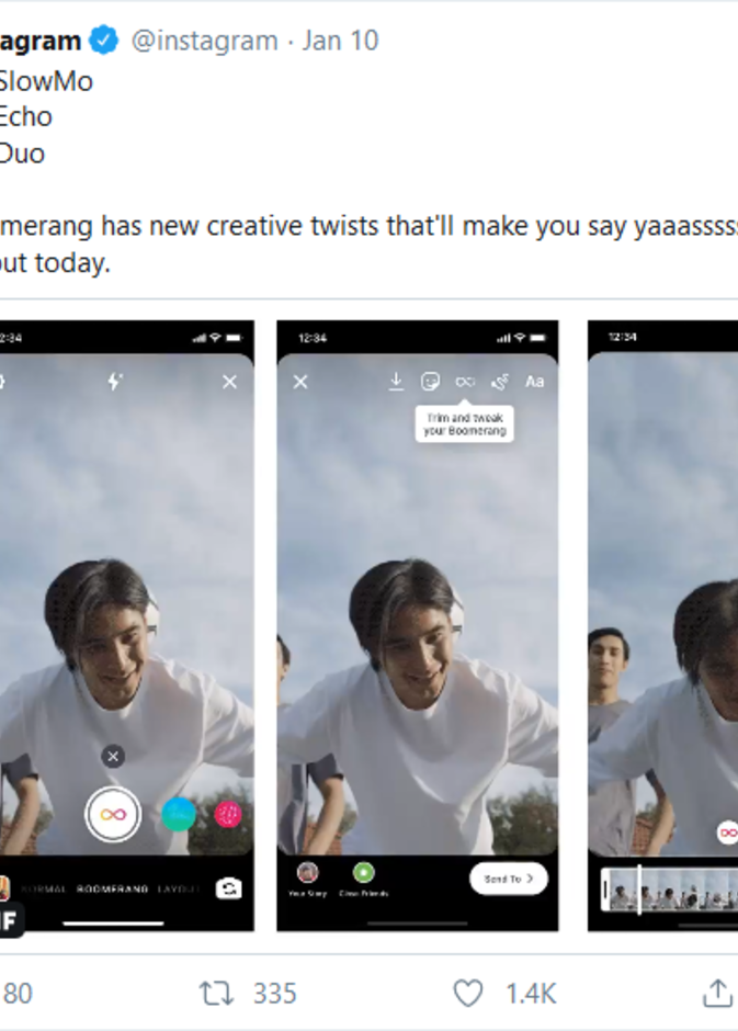  إضافة المؤثرات الخاصة SlowMo و Echo و Duo إلى Boomerangs