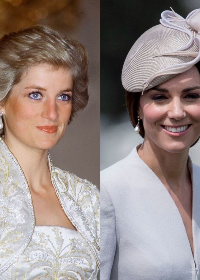 أقراط الألماس واللؤلؤ على كيت ميدلتون والأميرة ديانا