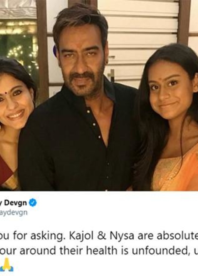 أجاي ديفجان يعلق على شائعات إصابة زوجته كاجول وابنتهما بعدوى كورونا