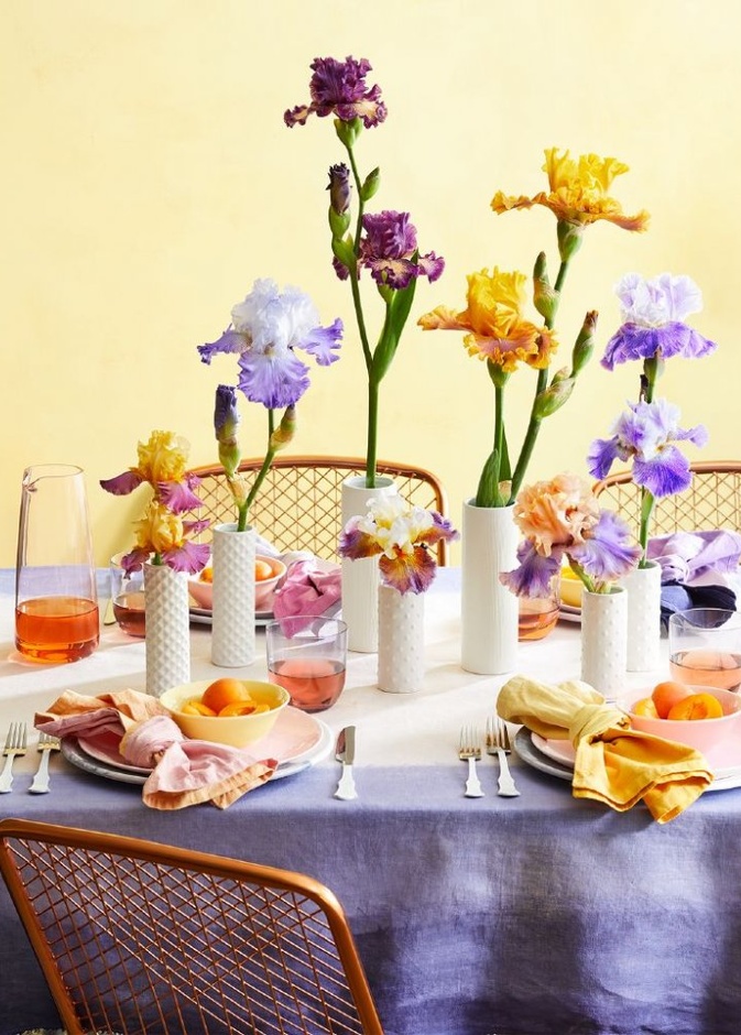 اواني الزهور الملونة تغني موائد الطعام