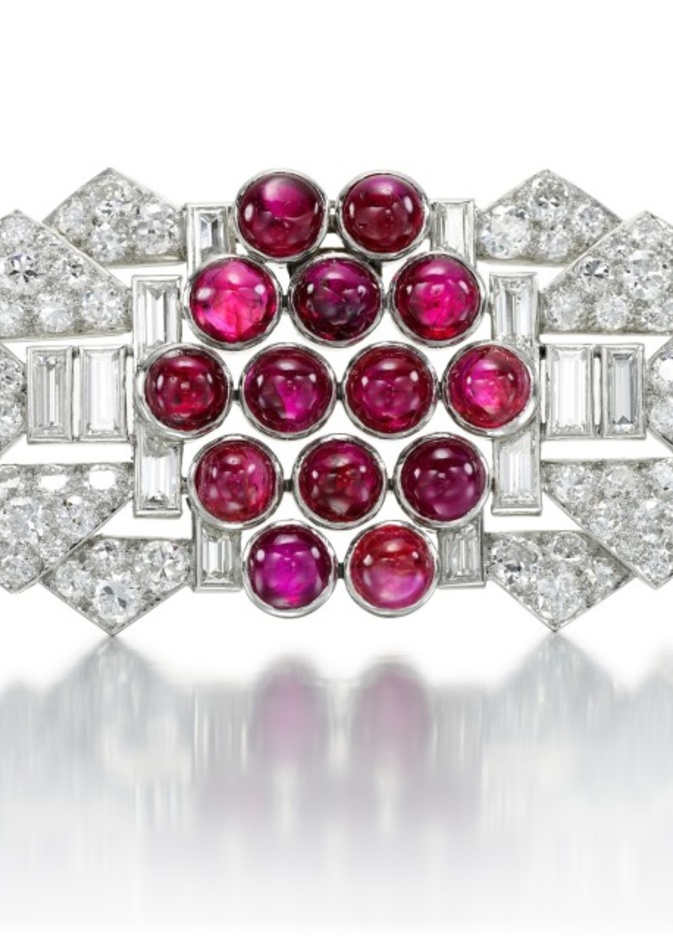  بروش أرت ديكو من الماس والياقوت الأحمر