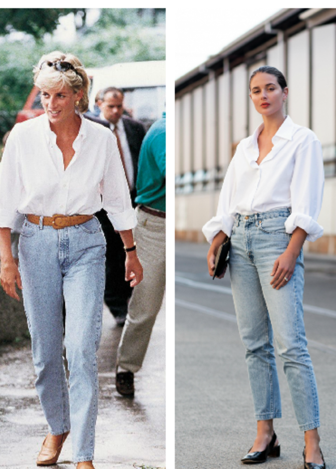  القميص الأبيض مع الجينز بأسلوب الليدي ديانا