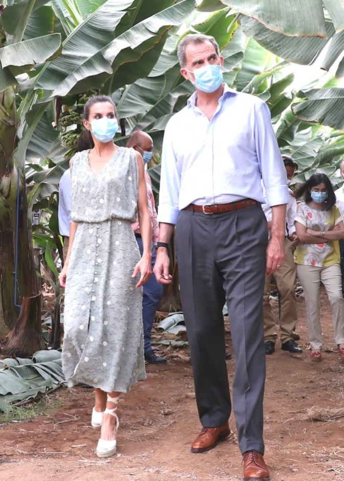  تميّز الفستان بلونه الرمادي وقماش الدانتيل المزيّن بطبعة البولكا دوت