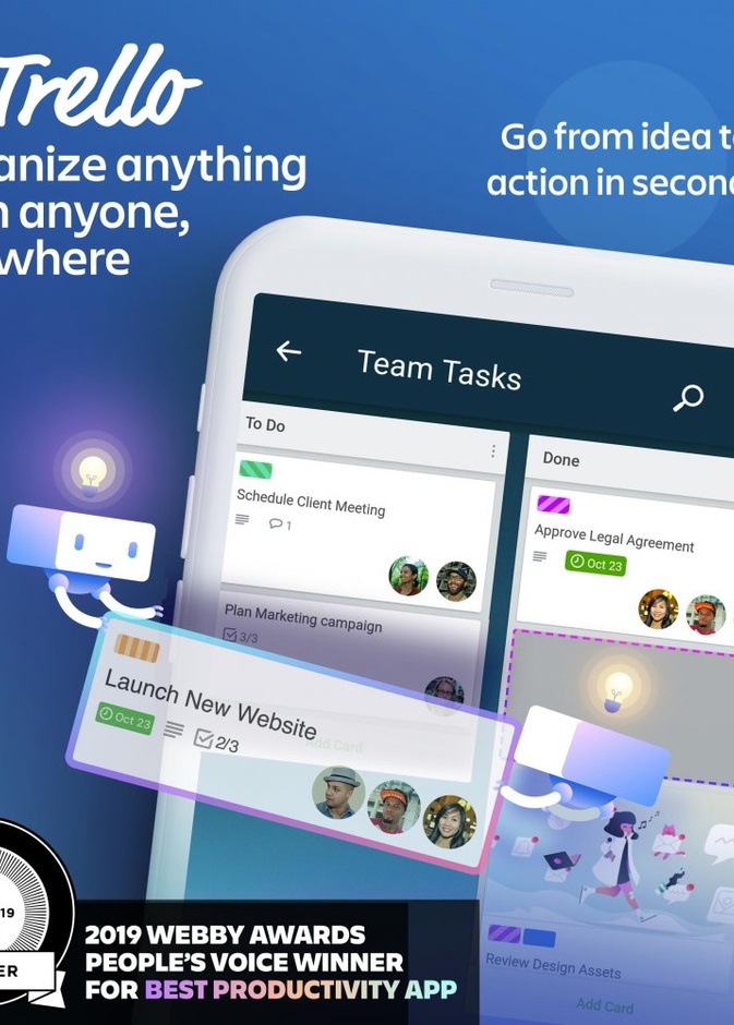 من مميزات تطبيق Trello أنه يقوم بتنظيم العمل و تقسيمه من خلال إمكانية إنشاء عدد غير محدود من اللوحات و القوائم و البطاقات