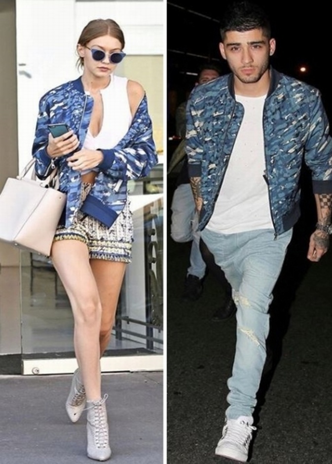 فتألقت جيجي بجاكيت البومبر مع الشورت فيما نسّقها زين مع التيشيرت والسروال الجينز