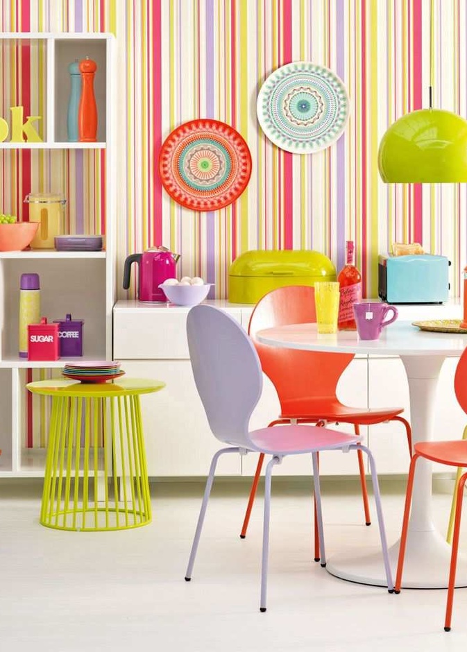  الألوان الزاهية في ديكورات غرف الطعام.