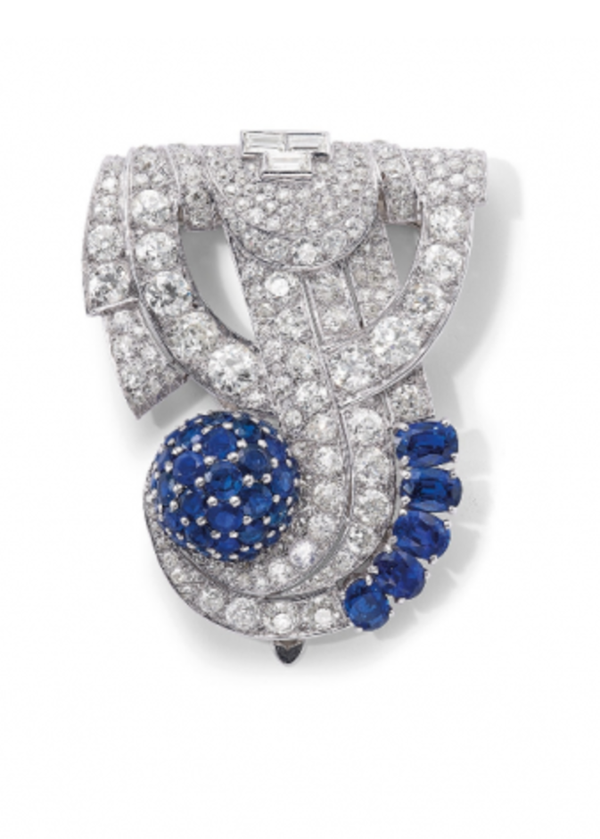  بروش أرت ديكو بالماس والياقوت الأزرق