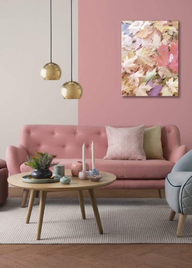 دهانات حوائط تنسجم مع الكنب باللون الزهري