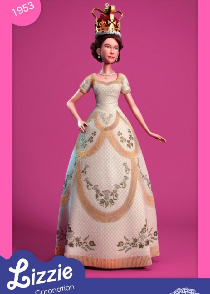 ‏"ليزيز" دمية باربي التي تتألق بأزياء الملكة إليزابيث الثانية