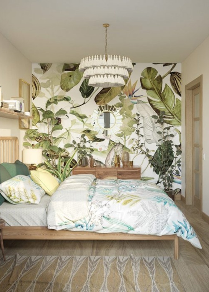 الأخضر في ديكورات غر فالنوم بالنمط الاستوائي