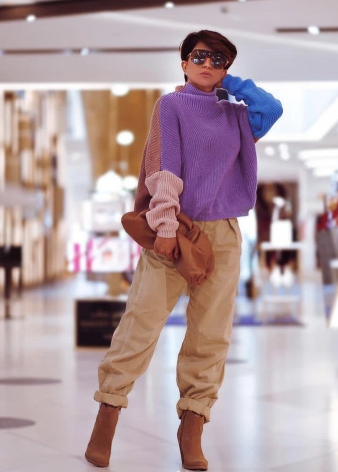 تنسيق شتوي عصري اعتمدته بثينة الرئيسي