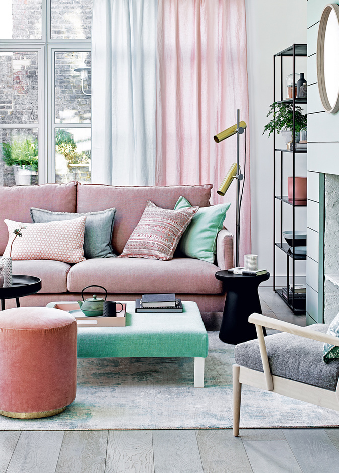  ديكور غرفة معيشة بمجموعة من ألوان الباستيل