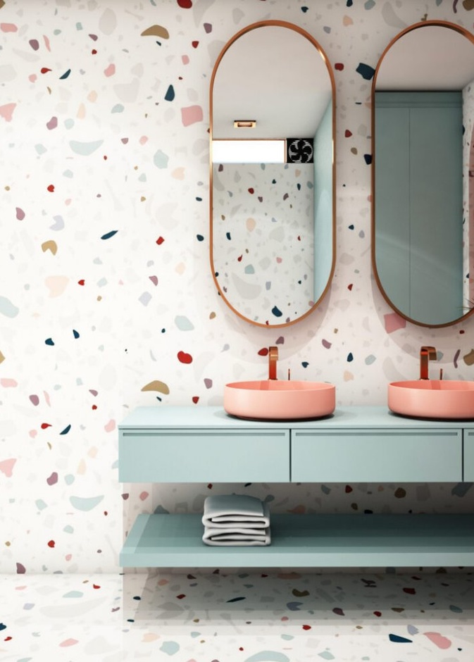  حمام مودرن يعتمد المغسلتين بلونها الجذاب والمختلف