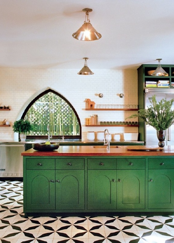ديكور مطبخ رائع بلمسة ريفية وصبغة الأخضر الداكن