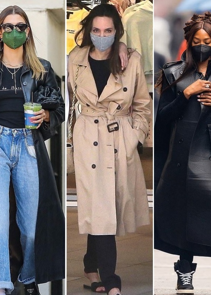 إطلالات انجلينا جولي هايلي بيبر ونعومي كامبل 3 أمثلة للأناقة والعصرية بارتداء المعطف