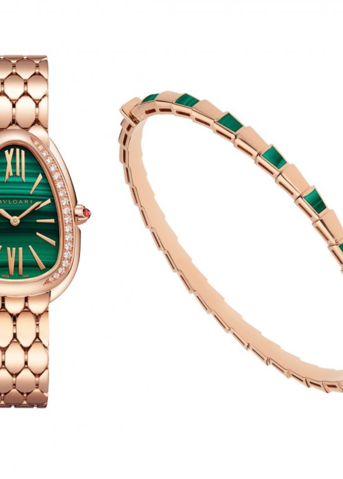 سوار وساعة بلمسة الملاكيت من مجموعة Serpenti