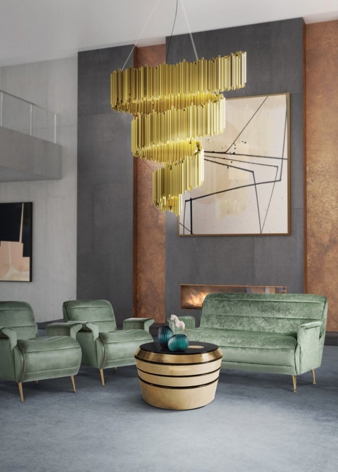 الذهبي البراق في تصميم ثريات غرف المعيشة